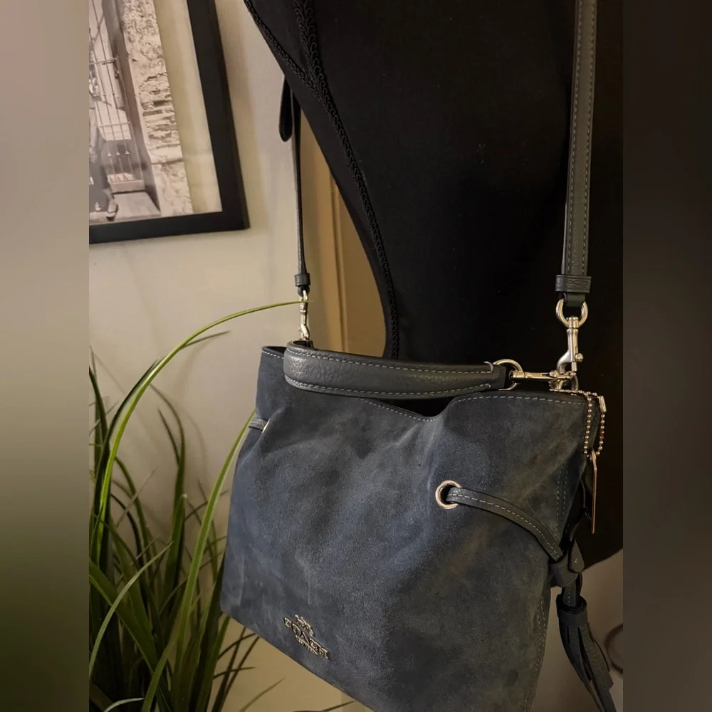 Coach Andy Blue Suede Crossbody Bag - Picture 9 of 11
